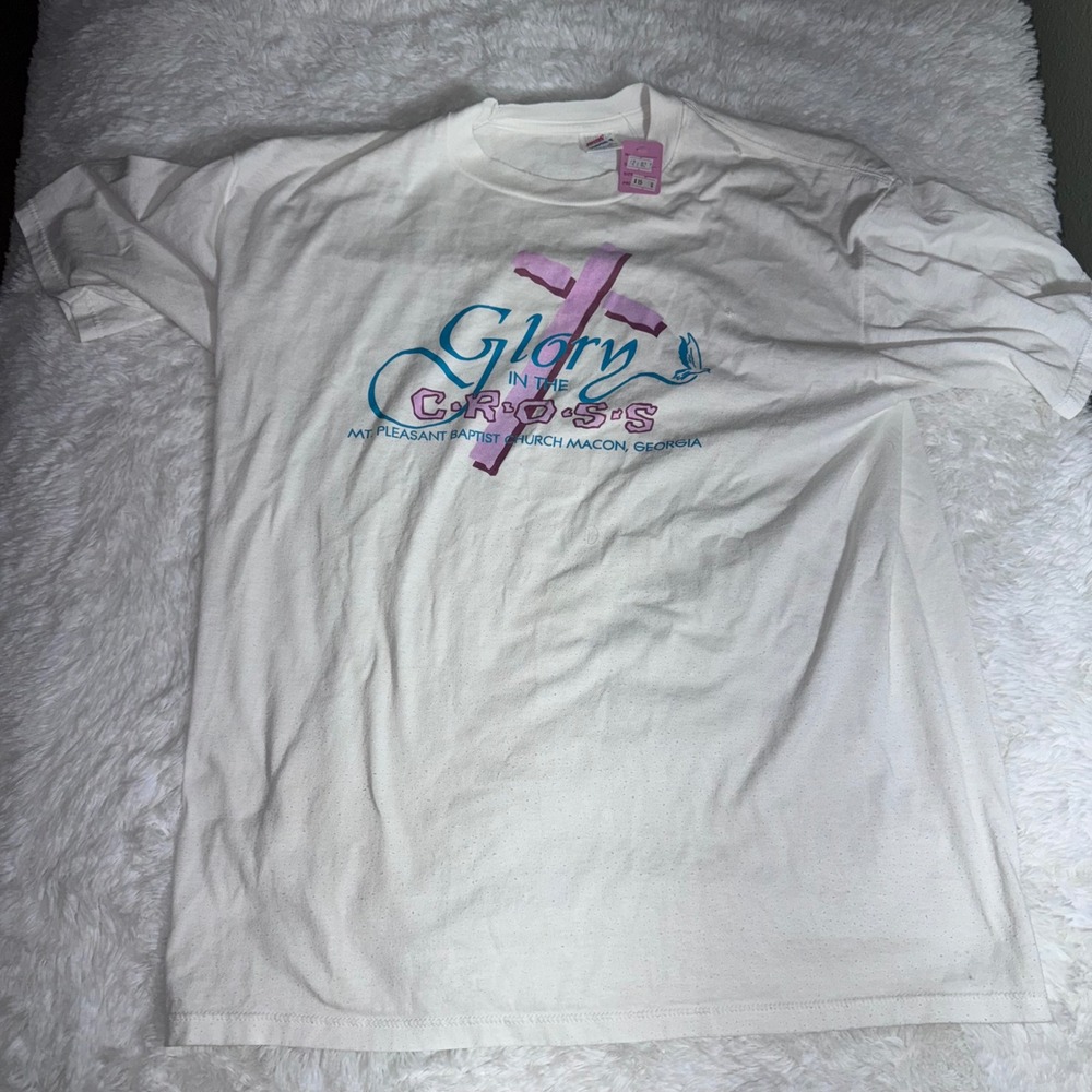 Vintage Jerzees Super T Glory In The Cross Baptist Church Macon GA White XL Tee